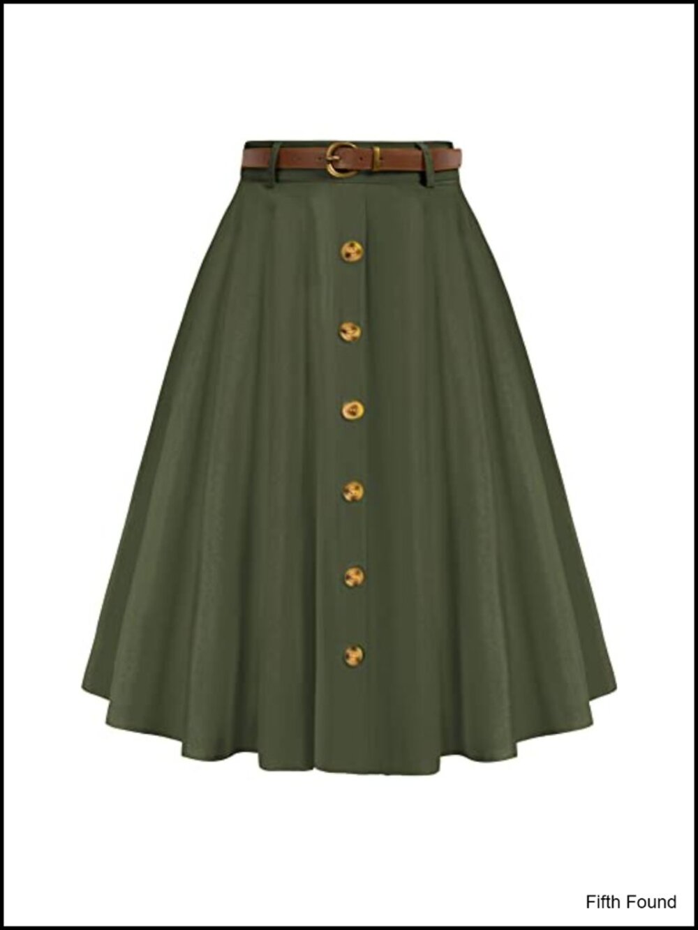 Vintage High Waist A-Line Flared Midi Skirt with Pockets & Belt